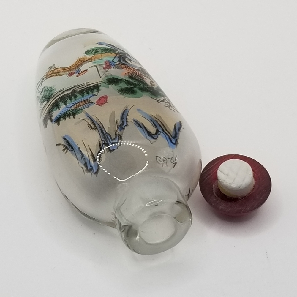 Lead Crystal Reverse Painted Perfume Bottle Miniature Snuff Japanese Asian 3" - Picture 10 of 12